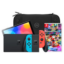 Nintendo Switch OLED Blauw/Rood + Mario Kart 8 Deluxe + BlueBuilt Beschermhoes