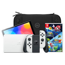 Nintendo Switch OLED Wit + Super Mario Galaxy 1+2 + BlueBuilt Beschermhoes