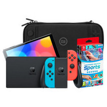 Nintendo Switch OLED Blauw/Rood + Nintendo Switch Sports + BlueBuilt Beschermhoes