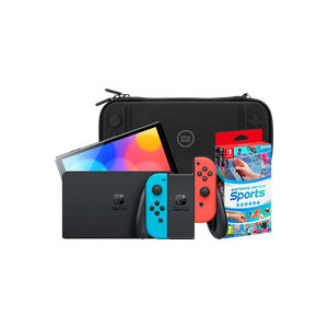 Nintendo Switch OLED Blauw/Rood + Nintendo Switch Sports + BlueBuilt Beschermhoes