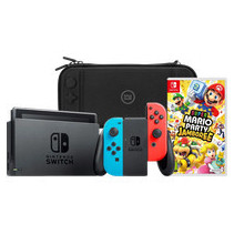 Nintendo Switch Rood/Blauw + Mario Party Jamboree + BlueBuilt Beschermhoes
