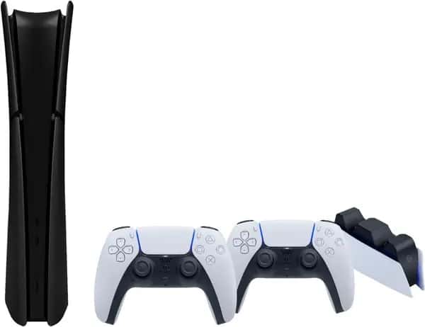 PS5 Slim Digital Edition + Covers Zwart + Extra Controller Wit + Oplaadstation