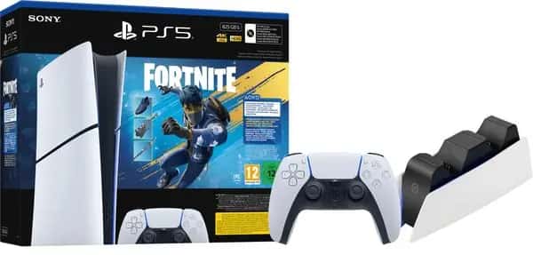 PlayStation 5 Slim Digital Edition Fortnite bundel + Extra Controller Wit + Oplaadstation
