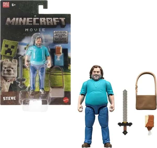 A Minecraft Movie Action Figure - Steve (Iron Sword, Chicken Leg & Satchel)