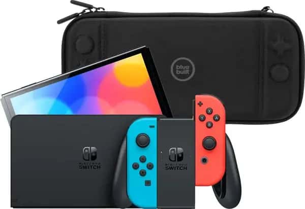 Nintendo Switch OLED Blauw/Rood + BlueBuilt Beschermhoes