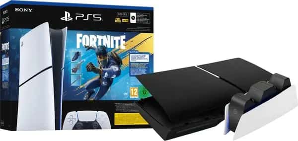 PlayStation 5 Slim Digital Edition Fortnite bundel + Covers Zwart + Oplaadstation