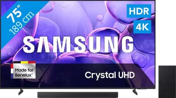 Samsung 75" Crystal UHD U8070F (2025) + Samsung HW-B450F Zwart