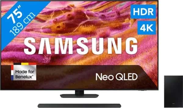 Samsung 75" Neo QLED QN90F 4K (2025) + Samsung HW-S700D Zwart (2024)