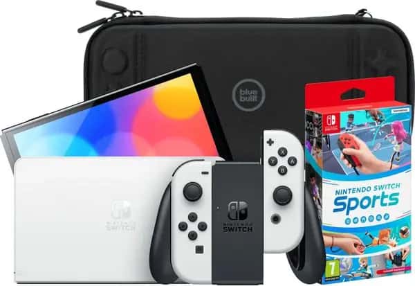 Nintendo Switch OLED Wit + Nintendo Switch Sports + BlueBuilt Beschermhoes