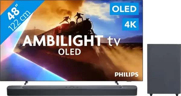 Philips Ambilight 48'' OLED760 4K (2025) + JBL Bar 2.1 Deep Bass M2 Zwart