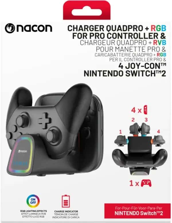 Nacon Nintendo Switch 2 Oplader voor 4 Joy-Cons + Pro Controller