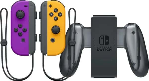 Nintendo Switch Joy-Con set Neon Paars/Neon Oranje + Nintendo Switch Joy-Con Charge Grip