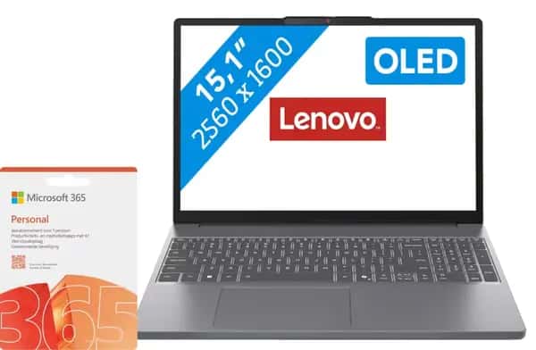 Lenovo IdeaPad Slim 3 OLED 15IRH10 83K100HCMH + Microsoft 365 Personal NL 1 jaar