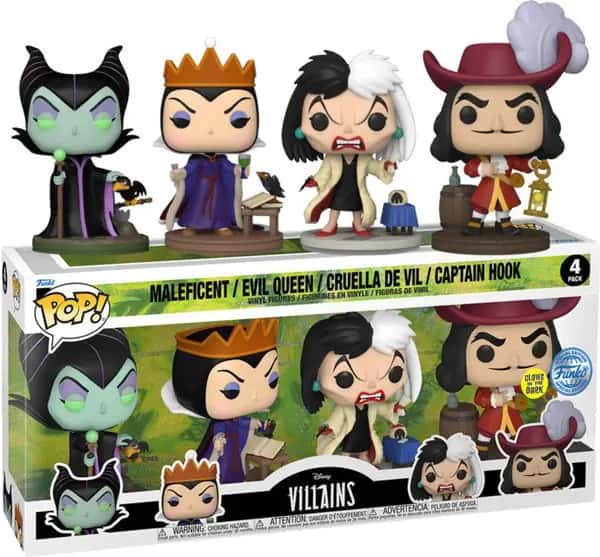 Disney: Villains Funko Pop Vinyl: Maleficent/Evil Queen/Cruella De Vil/Captain Hook 4-Pack