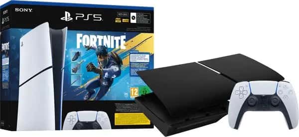 PlayStation 5 Slim Digital Edition Fortnite bundel + Covers Zwart + Extra Controller Wit
