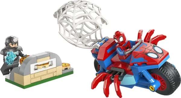 Spidey op zijn motor vs. Rhino