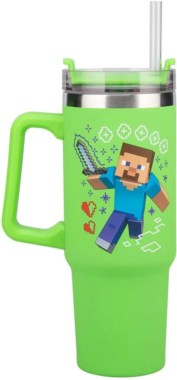 Minecraft - Steve and Creeper Green Travel Cup with Straw