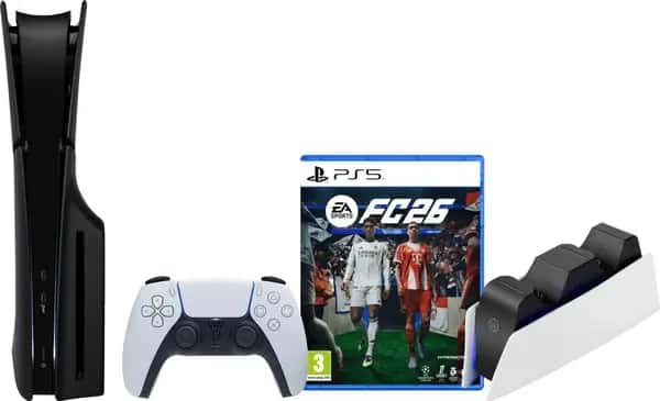 PlayStation 5 Slim Disc Edition + FC 26 + Covers Zwart + Extra Controller Wit