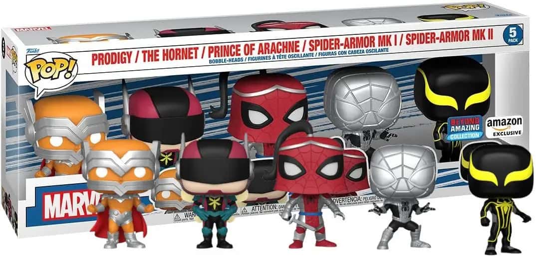 Marvel Spider-Man: Beyond Amazing Funko Pop Vinyl: Prodigy, The Hornet, Prince of Arachne, Spider-Armor Mk I & Spid