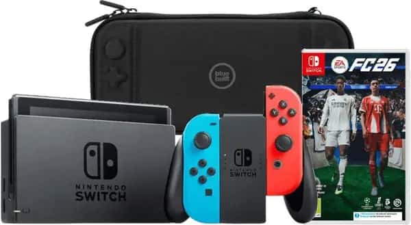 Nintendo Switch Rood/Blauw + EA Sports FC 26 + BlueBuilt Beschermhoes